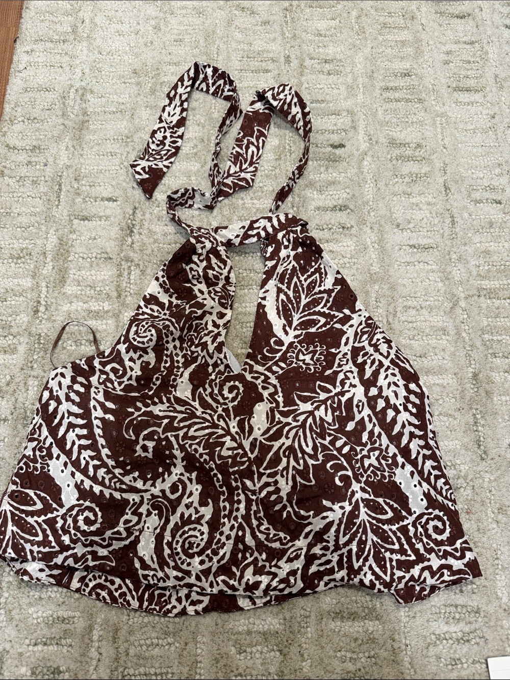 Zara Brown & White Paisley Halter Crop Top